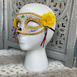 Mardi Gras mask OS yellow glam masquerade party Halloween costume trick or treat